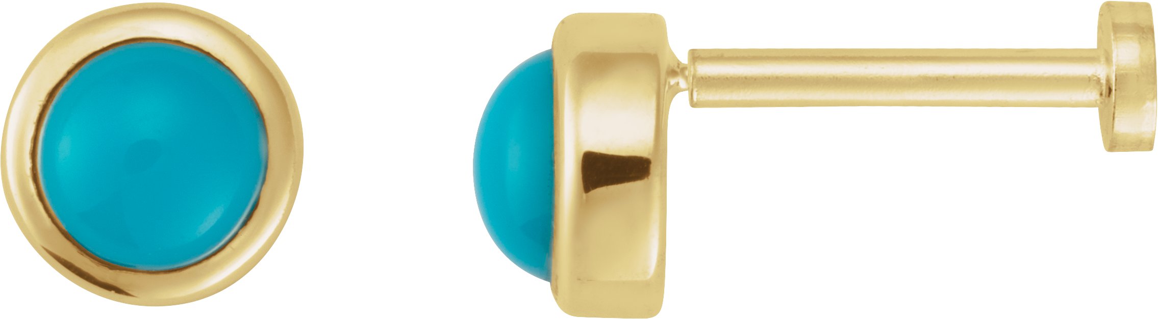 14K Yellow Cabochon Natural Turquoise Press Fit Back Stud Earring