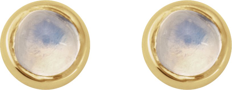 14K Yellow Cabochon Natural Rainbow Moonstone Press Fit Back Stud Earring