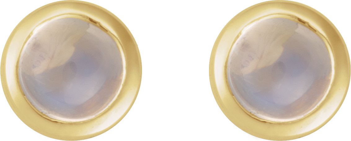 14K Yellow Cabochon Natural Rainbow Moonstone Press Fit Back Stud Earring