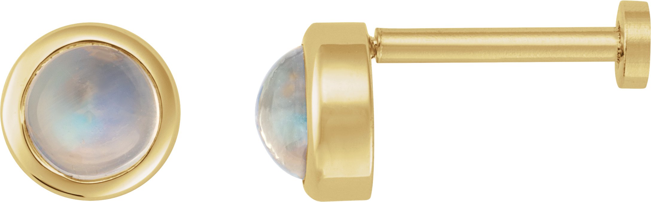 14K Yellow Cabochon Natural Rainbow Moonstone Press Fit Back Stud Earring