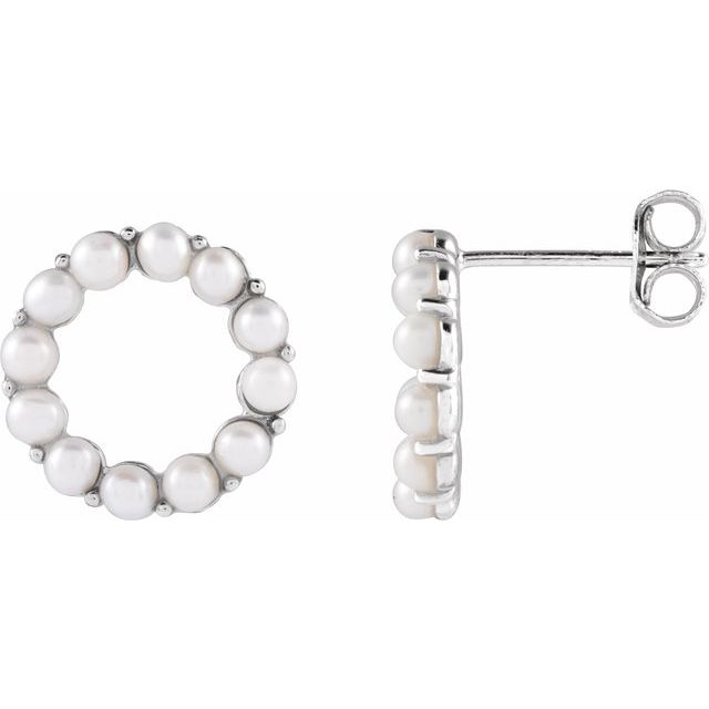 Rhodium-Plated Sterling Silver Cultured White Freshwater Pearl Earrings