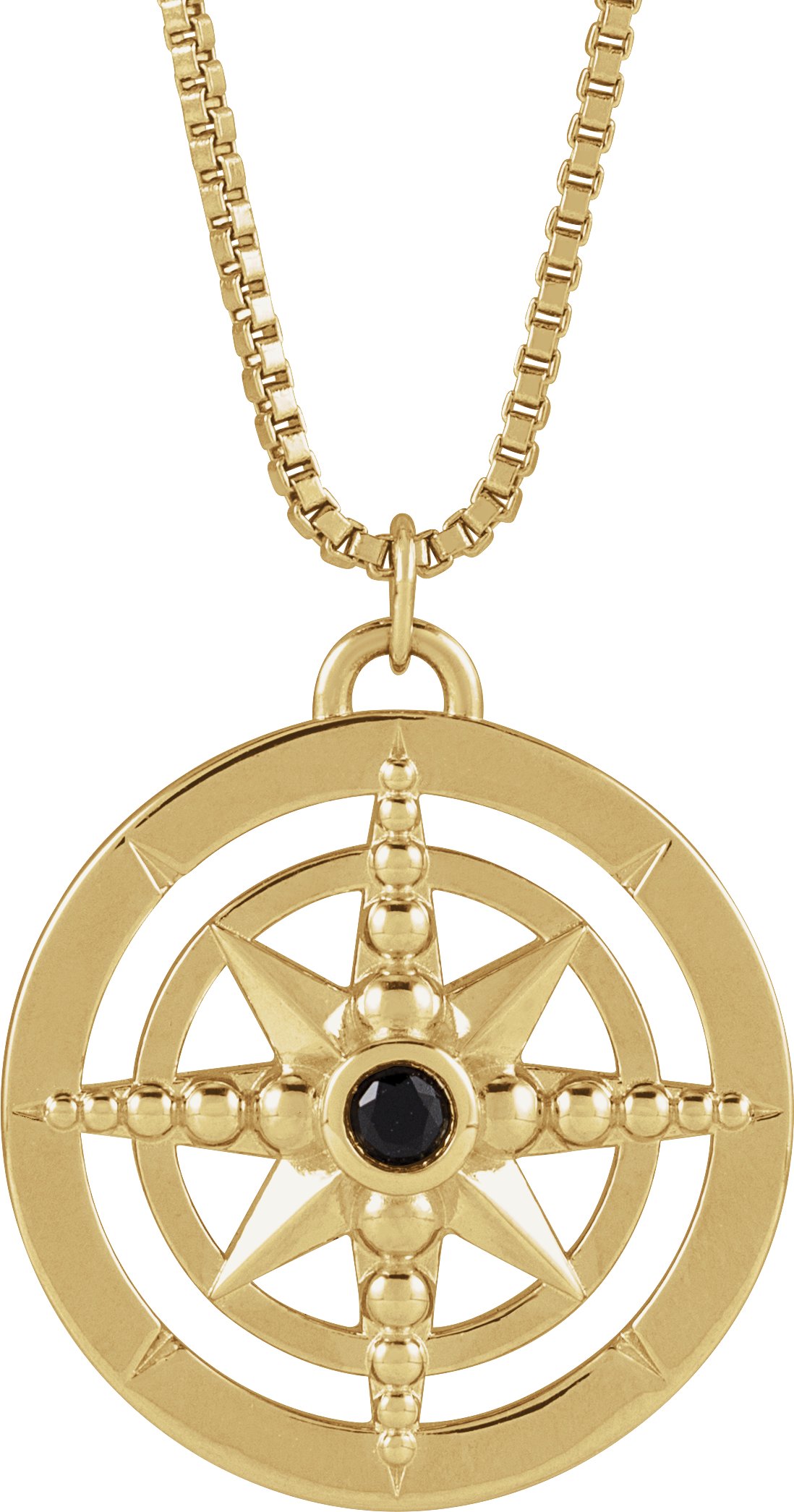 14K Yellow Natural Black Onyx Compass 20" Necklace