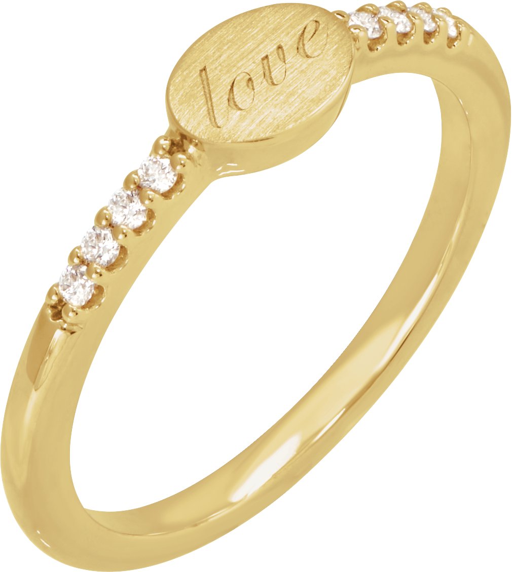 14K Yellow .07 CTW Natural Diamond Engravable Signet Ring