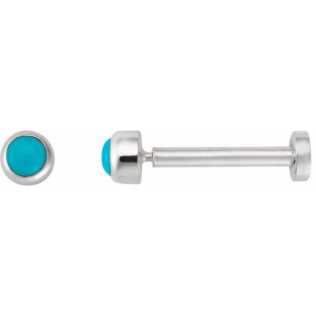 14K White Cabochon Natural Turquoise Press Fit Back Stud Earring
