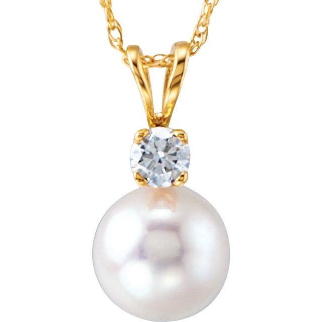 14K Yellow Akoya Cultured Pearl & 1/10 CTW Diamond 18