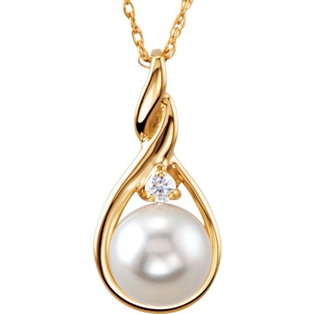 14K Yellow Akoya Cultured Pearl & .03 CTW Diamond 18