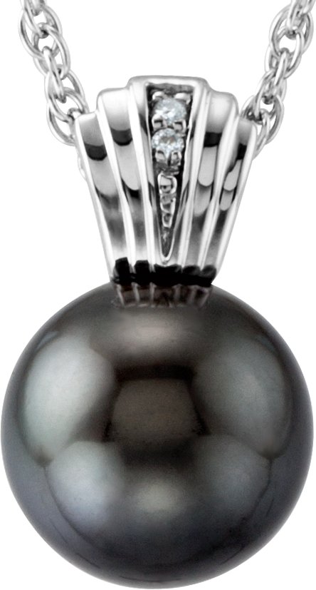 Cultured Gray Tahitial Pearl And .01 CTW Natural Diamond Necklace – 14K White Gold