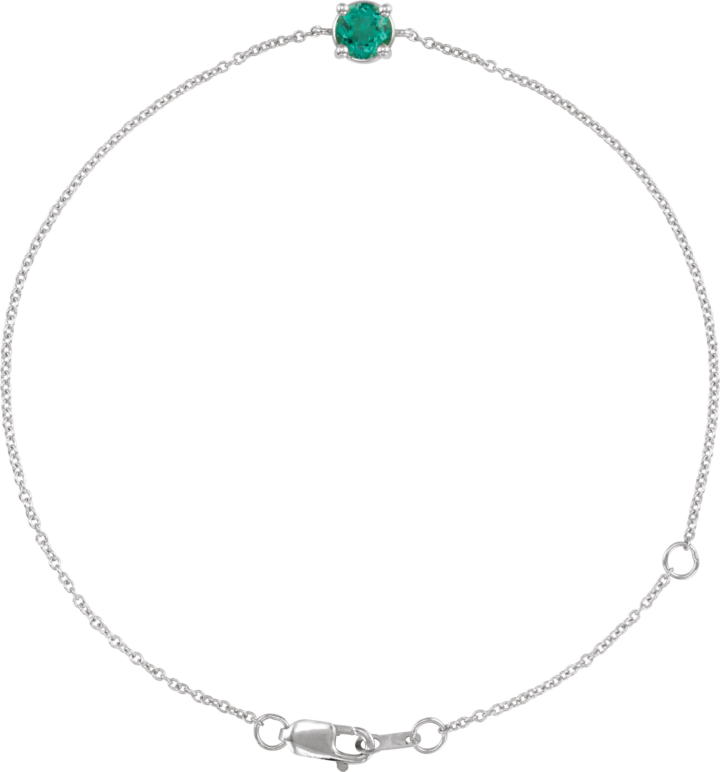 Sterling Silver Lab-Grown Emerald  6 1/2-7-1/2" Bracelet