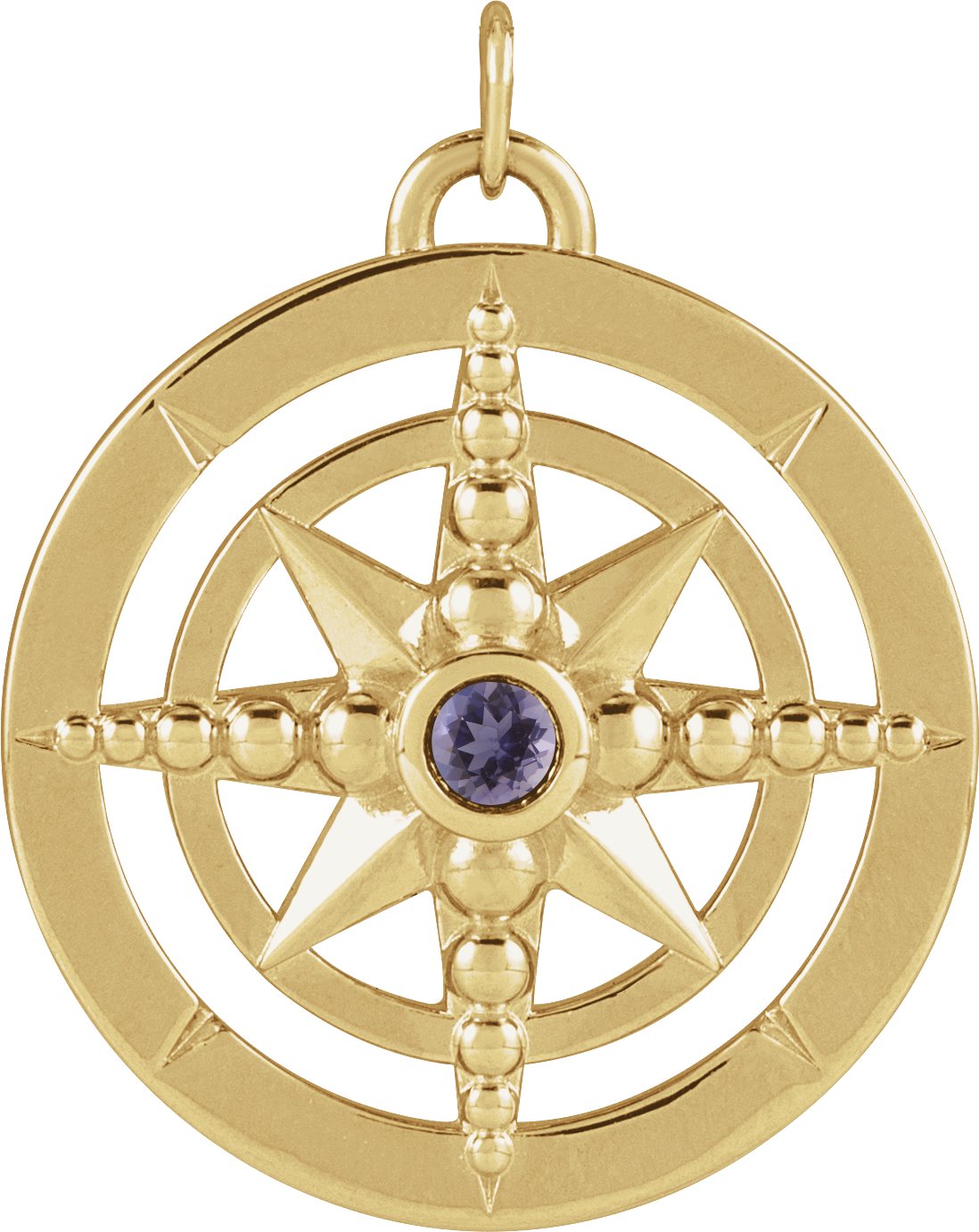 14K Yellow Natural Iolite Compass Pendant