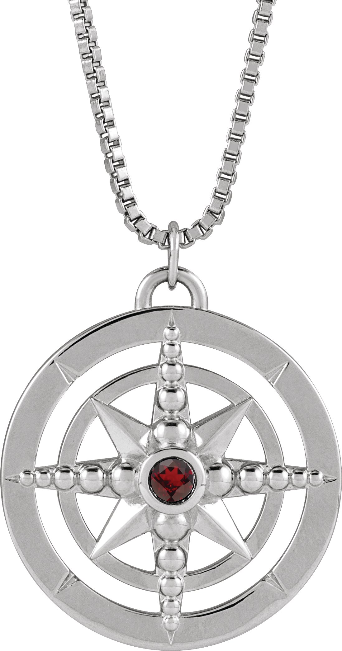 14K White Natural Mozambique Garnet Compass 20" Necklace