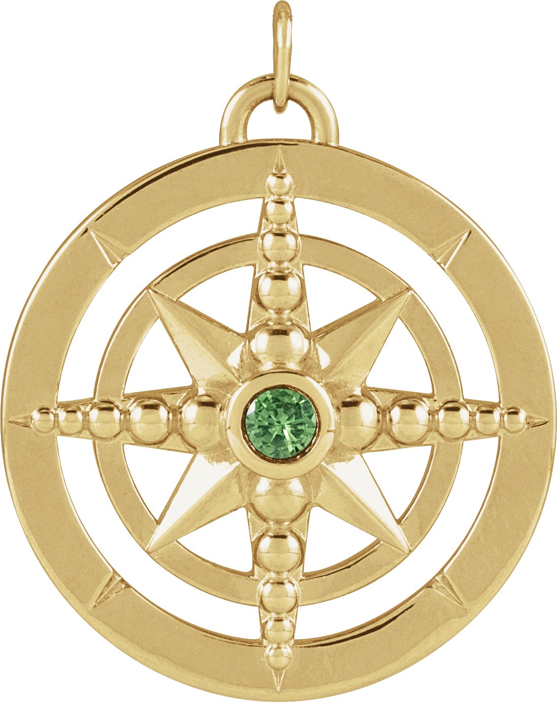 14K Yellow Natural Tsavorite Garnet Compass Pendant