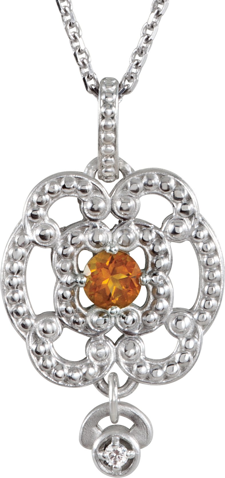 Sterling Silver Citrine & .015 CTW Diamond Granulated 18" Necklace