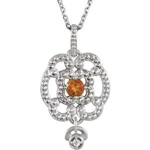 Sterling Silver Citrine & .015 CTW Diamond Granulated 18" Necklace