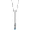 Sterling Silver 1.5 mm Round Aquamarine Engravable 4 Sided Bar 16 to 18 inch Necklace