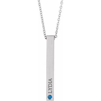 Sterling Silver 1.5 mm Round Aquamarine Engravable 4 Sided Bar 16 to 18 inch Necklace
