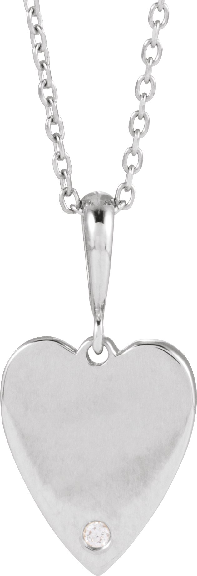 14K White .01 CT Natural Diamond Engravable Heart 16-18" Necklace