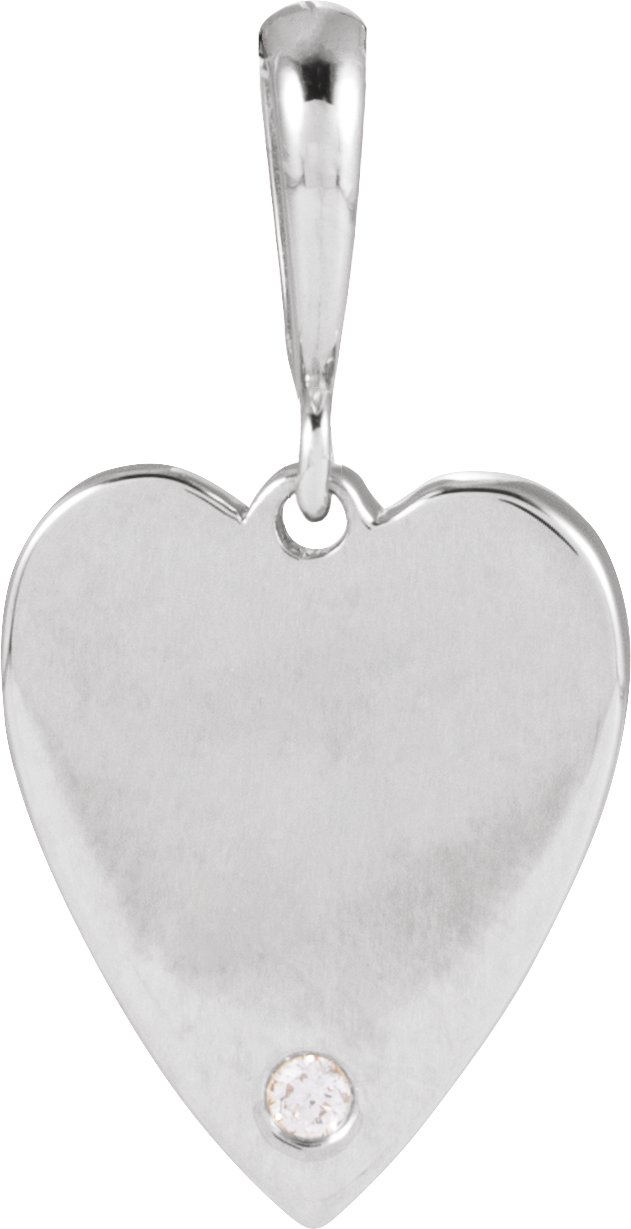 14K White .01 CT Natural Diamond Engravable Heart Pendant