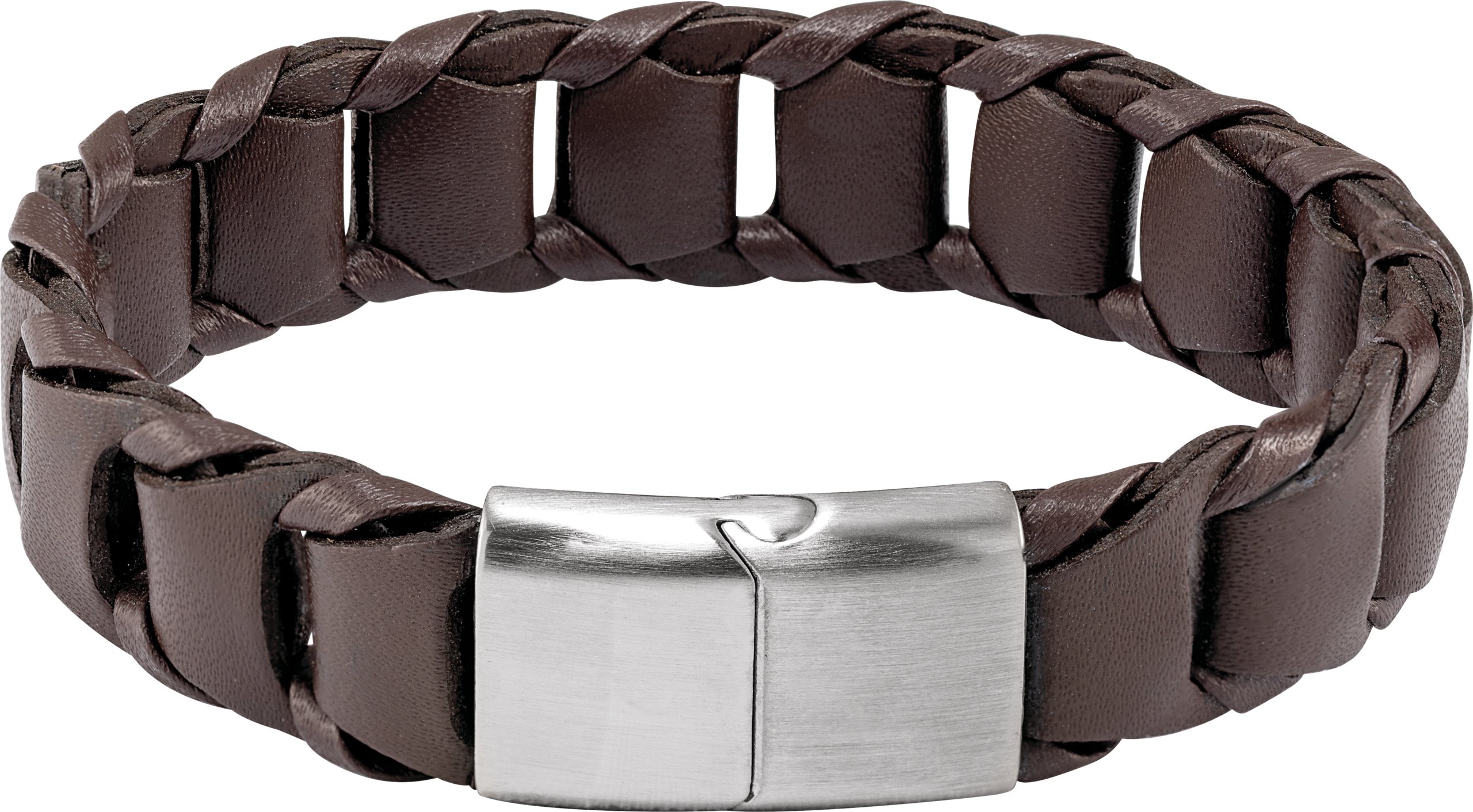 Stainless Steel 17 mm Brown Leather 9" Bracelet