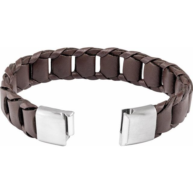Stainless Steel 17 mm Brown Leather 8 1/2 Bracelet