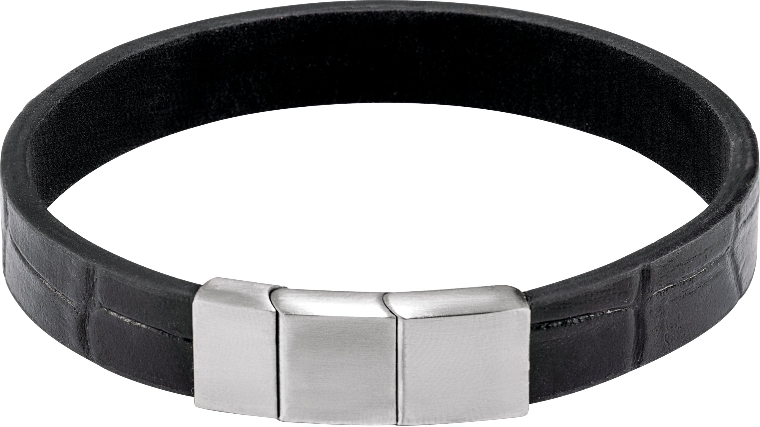 Stainless Steel 11 mm Black Leather 8 1/2" Bracelet