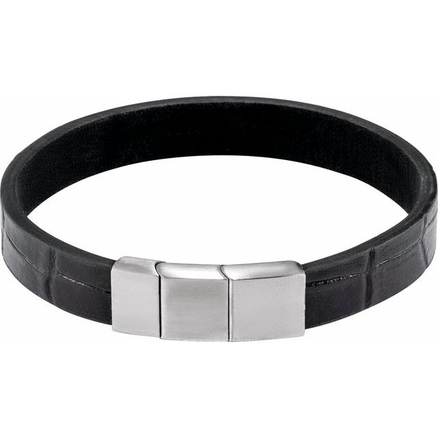 Stainless Steel 11 mm Black Leather 8