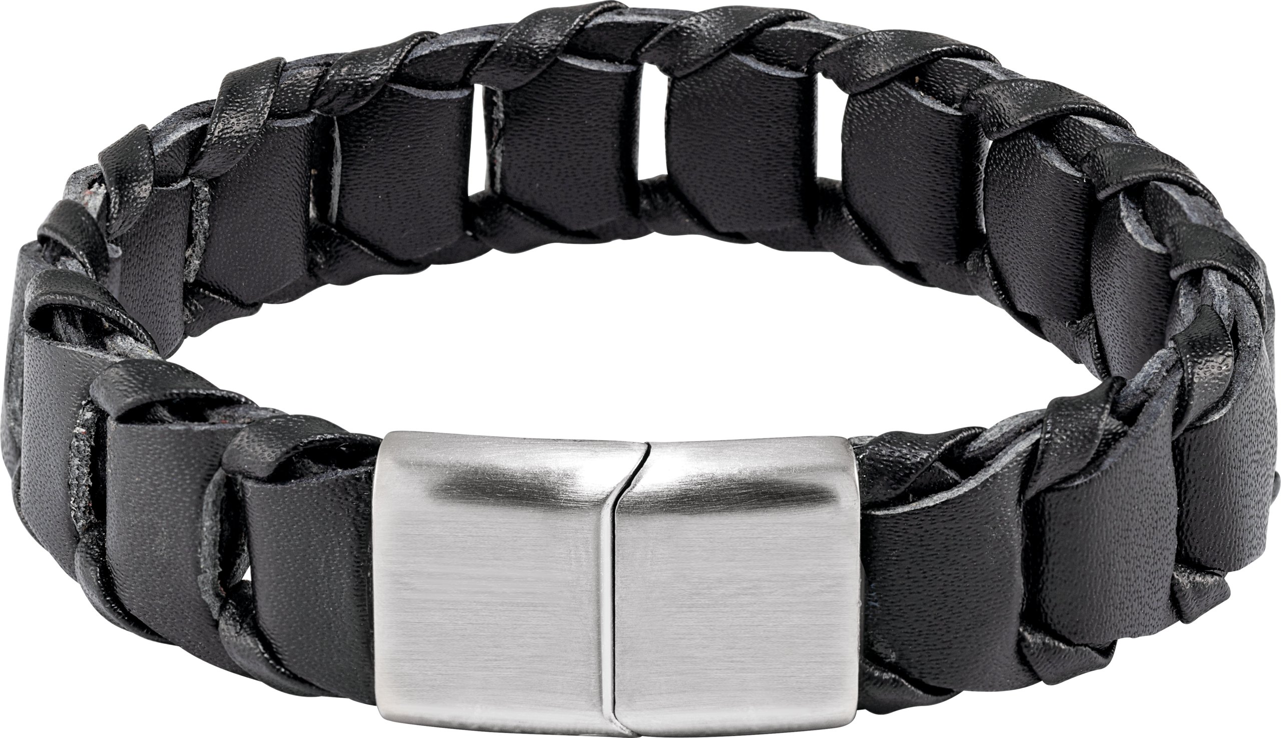 Stainless Steel 17 mm Black Leather 8 1/2" Bracelet