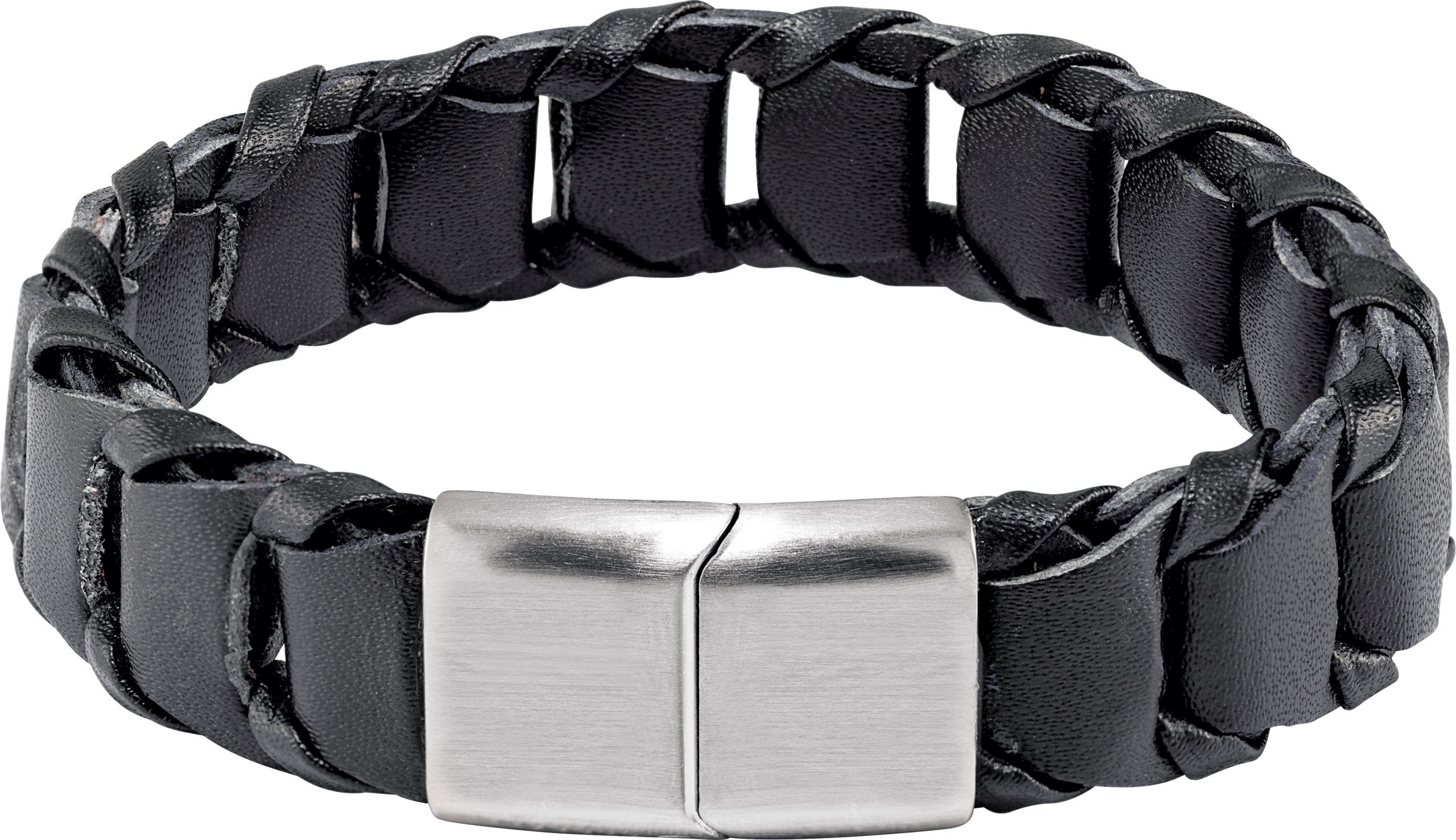 Stainless Steel 17 mm Black Leather 8 1/2" Bracelet