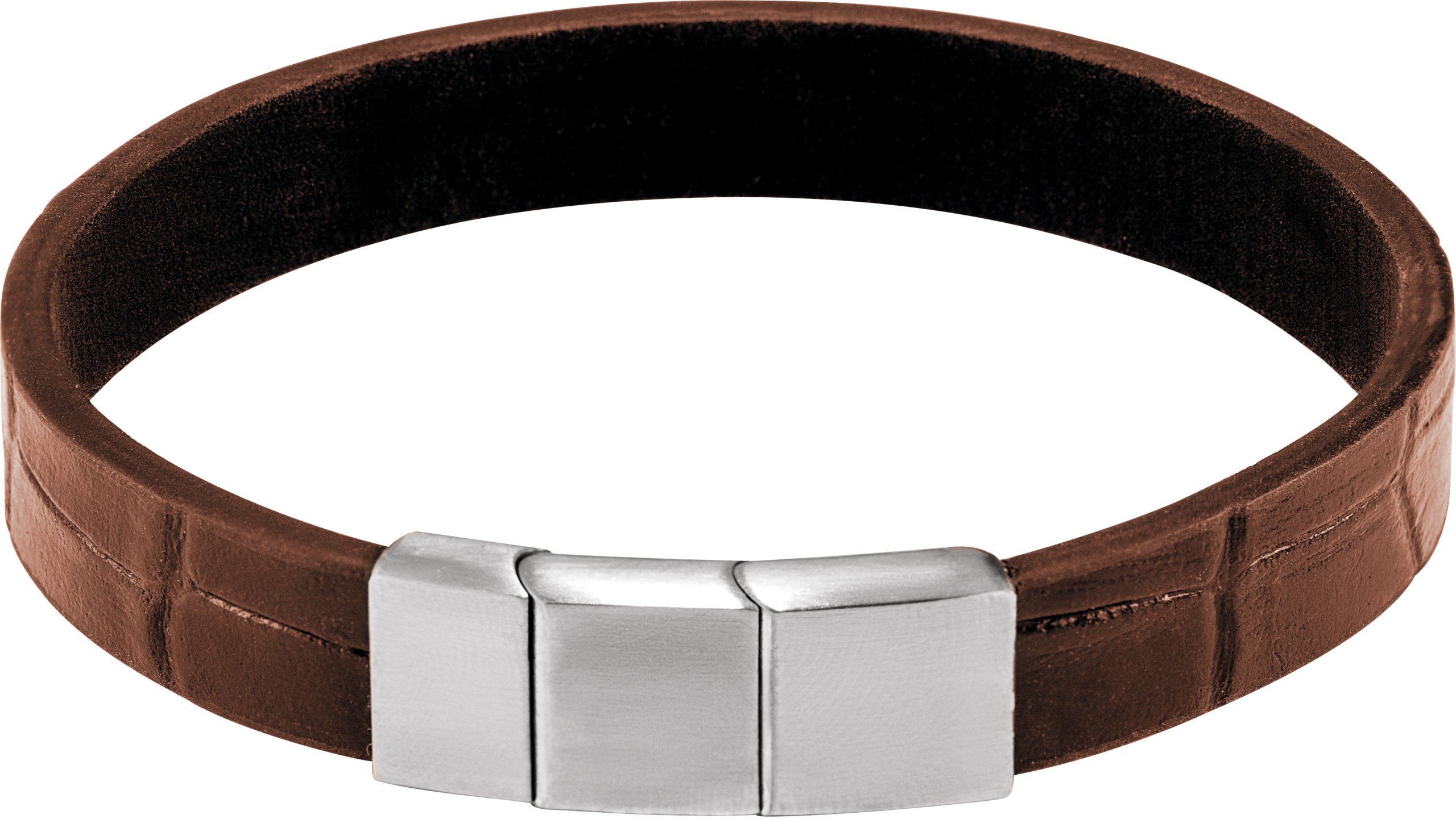 Stainless Steel 11 mm Brown Leather 9" Bracelet