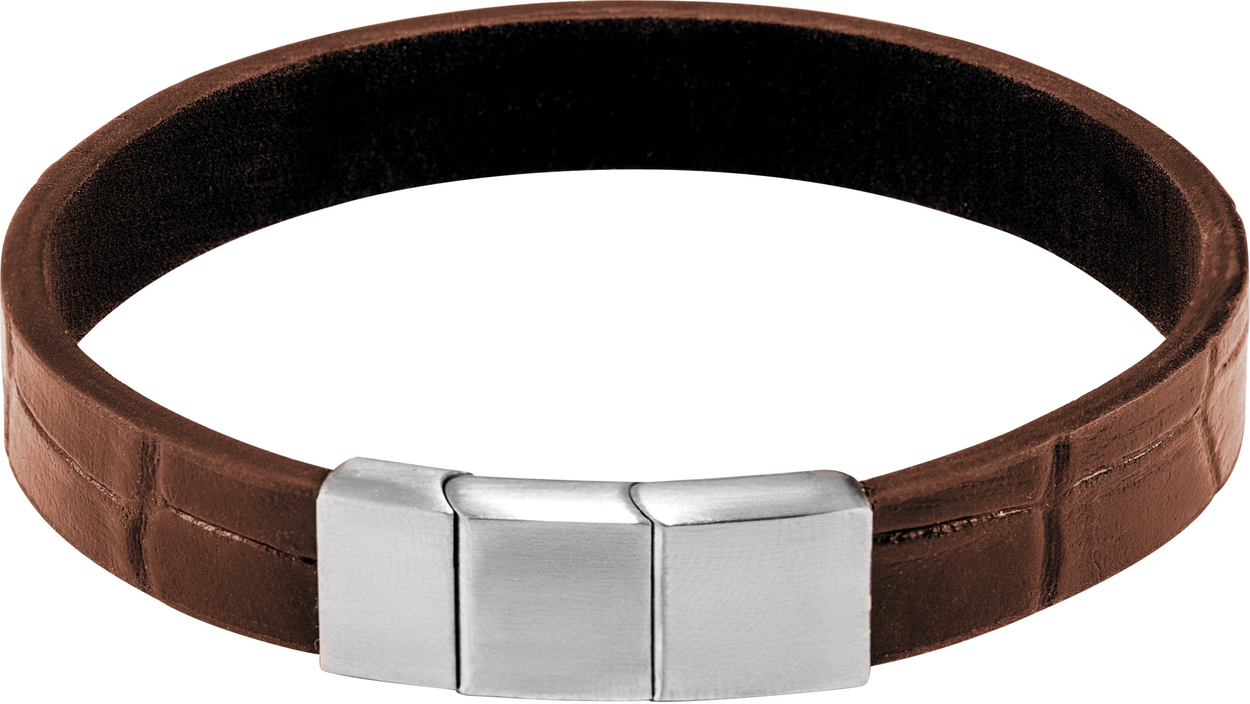 Stainless Steel 11 mm Brown Leather 9 Bracelet