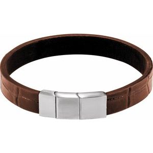 Stainless Steel 11 mm Brown Leather 8 1/2" Bracelet