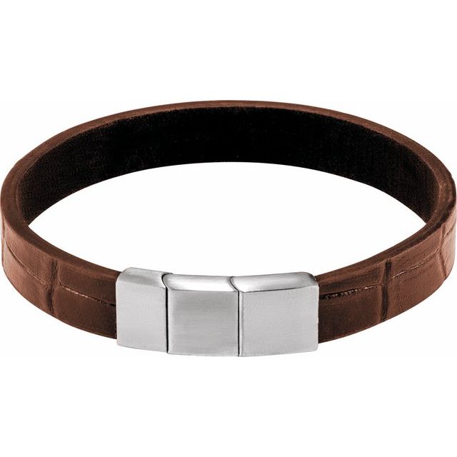 Stainless Steel 11 mm Brown Leather 8 1/2