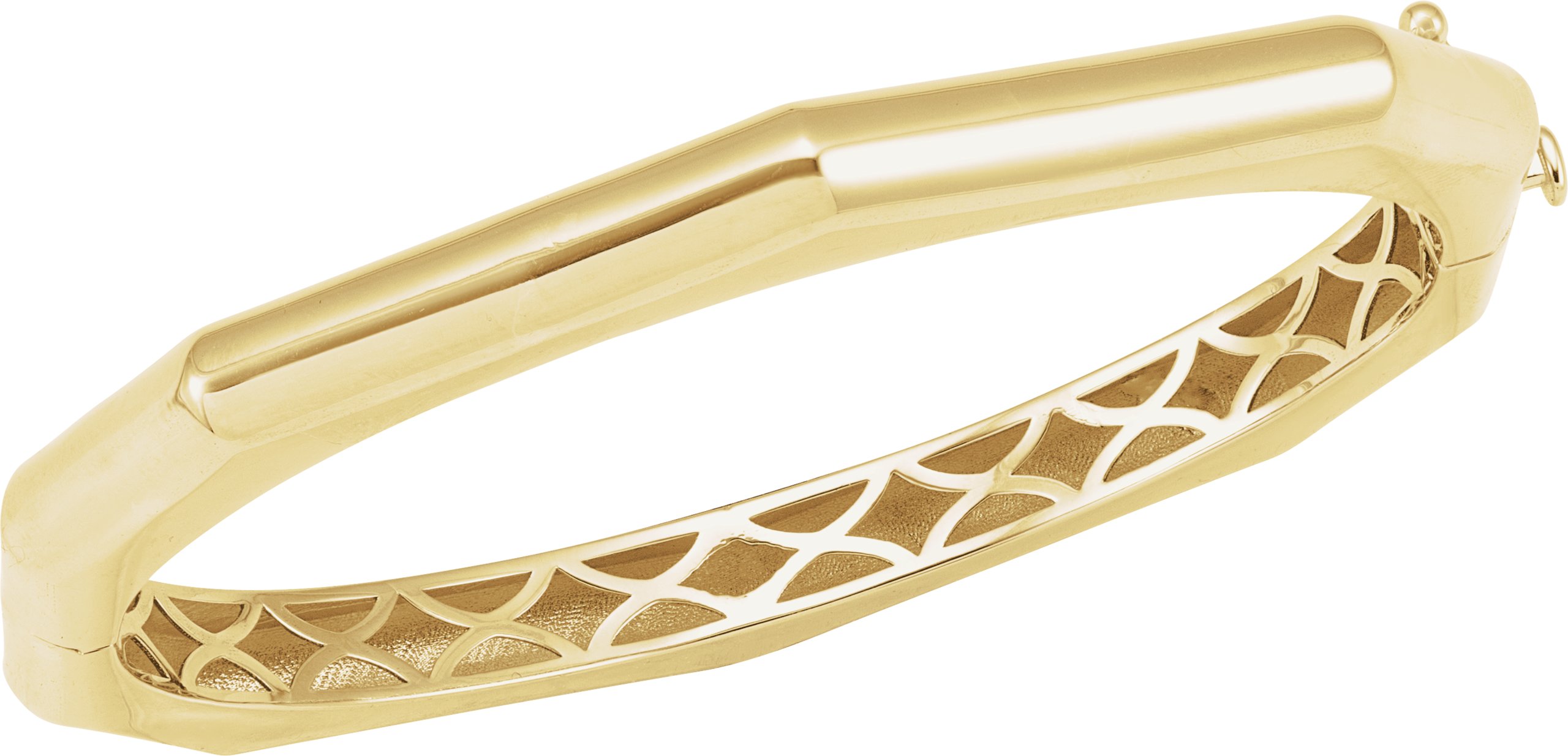 14K Yellow Gold Geometric Hinged 7 inch Bangle Bracelet