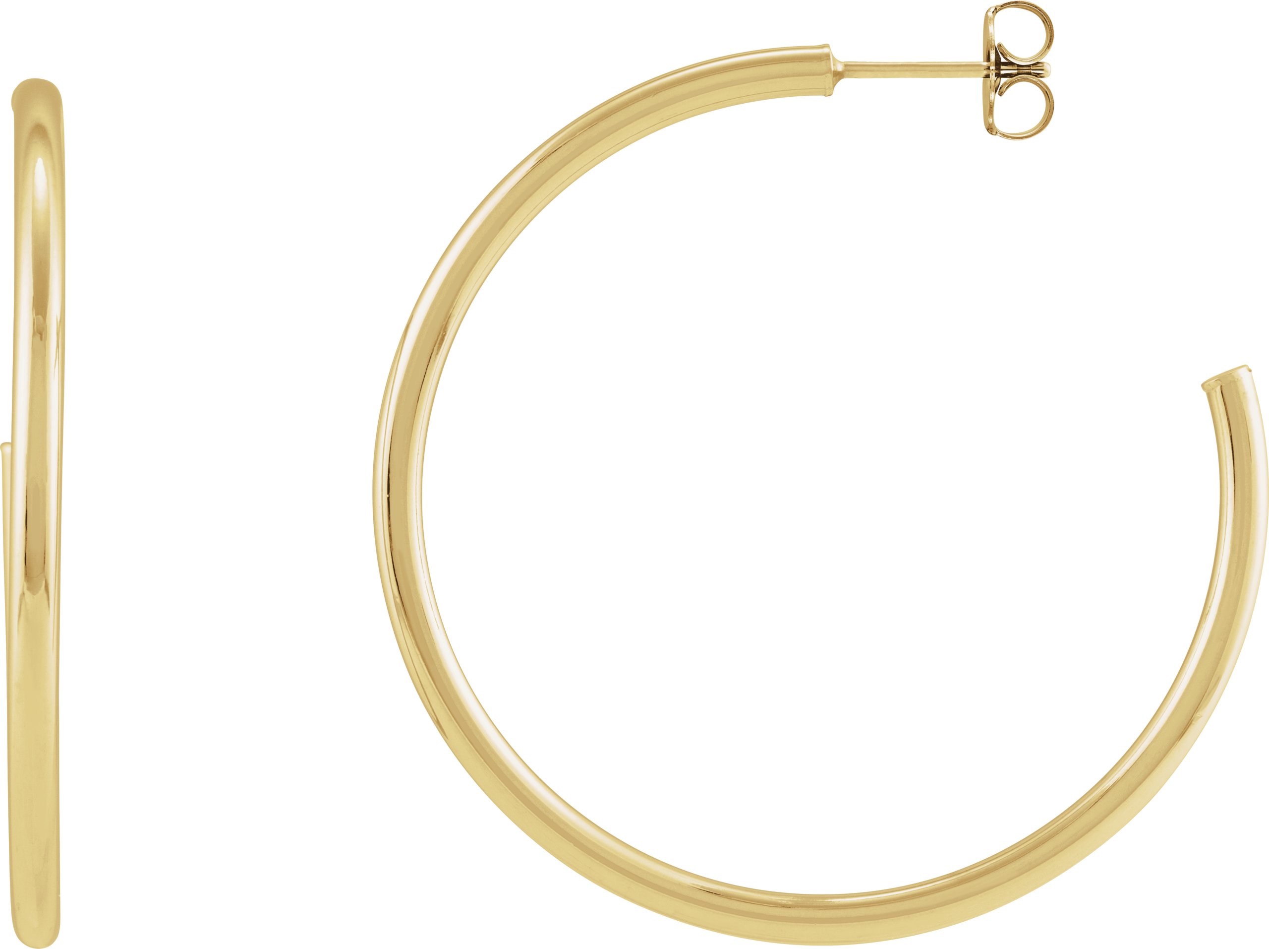 14K Yellow Tube 35 mm Hoop Earrings