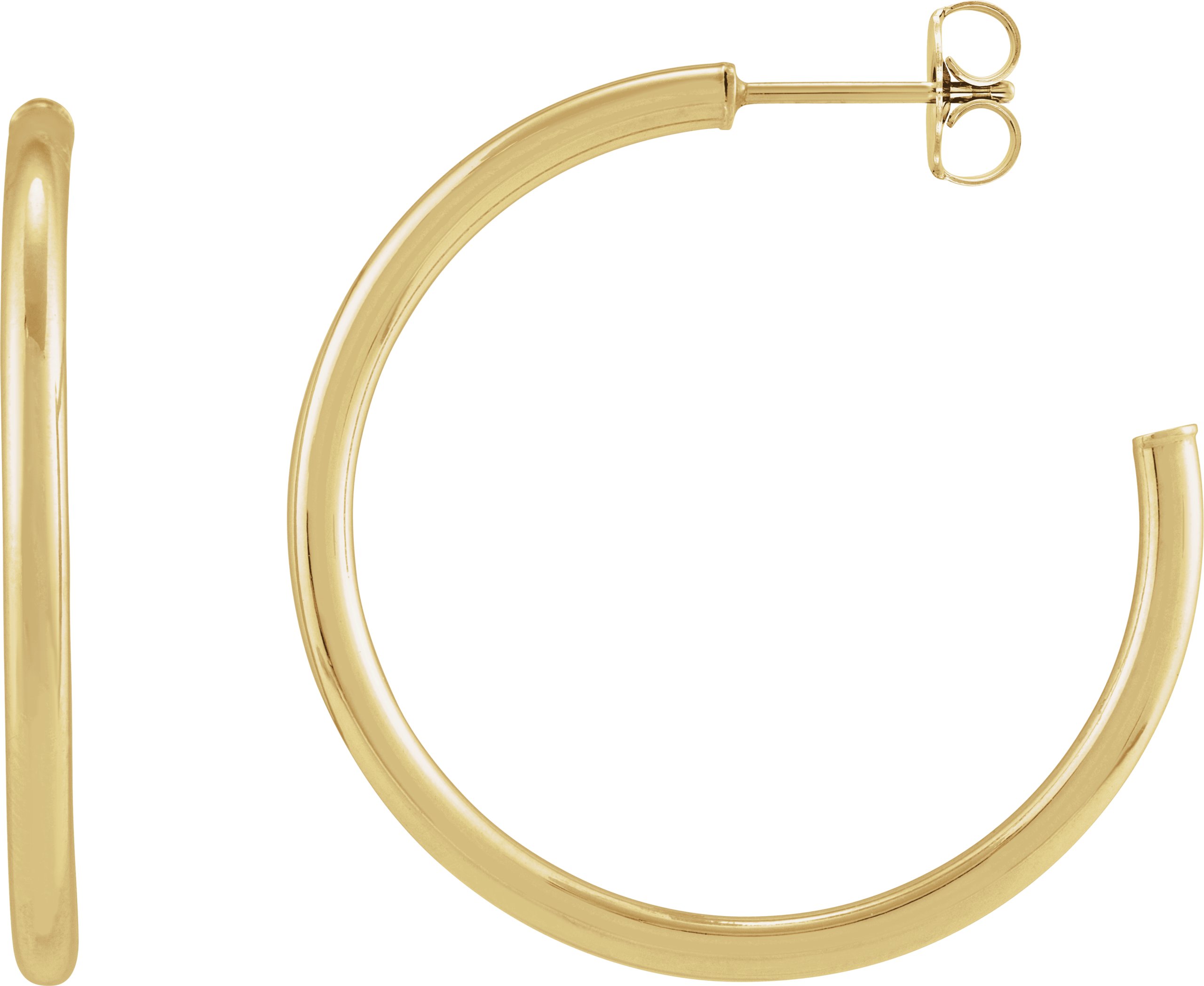 14K Yellow Tube 30 mm Hoop Earrings