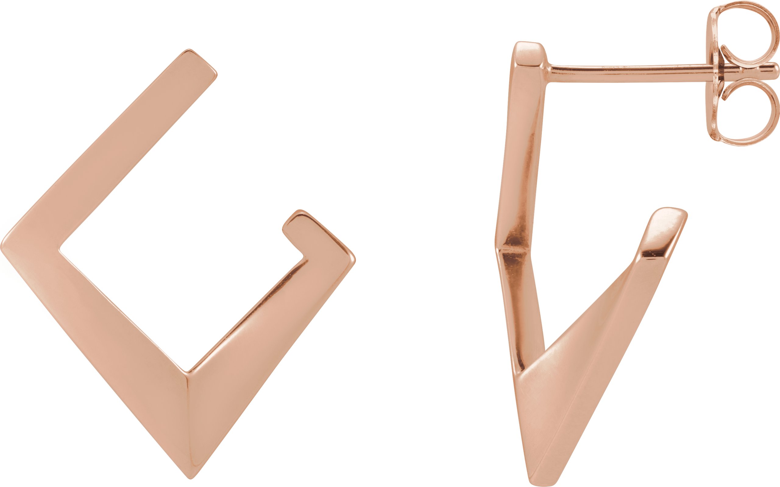 14K Rose Left Geometric Front Back Hoop Earring Ref 21383545