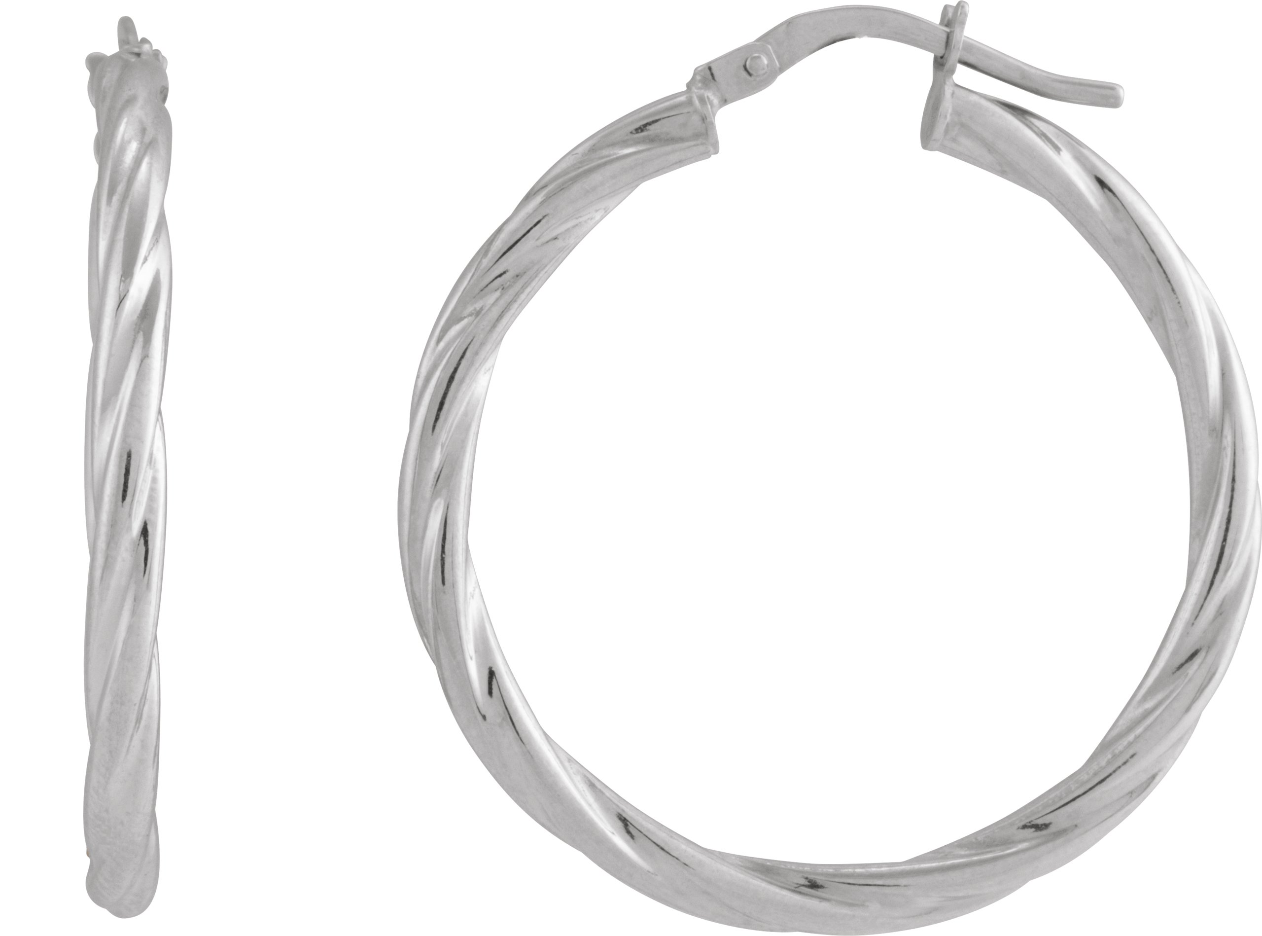 14K White Twisted Tube 30 mm Hoop Earrings