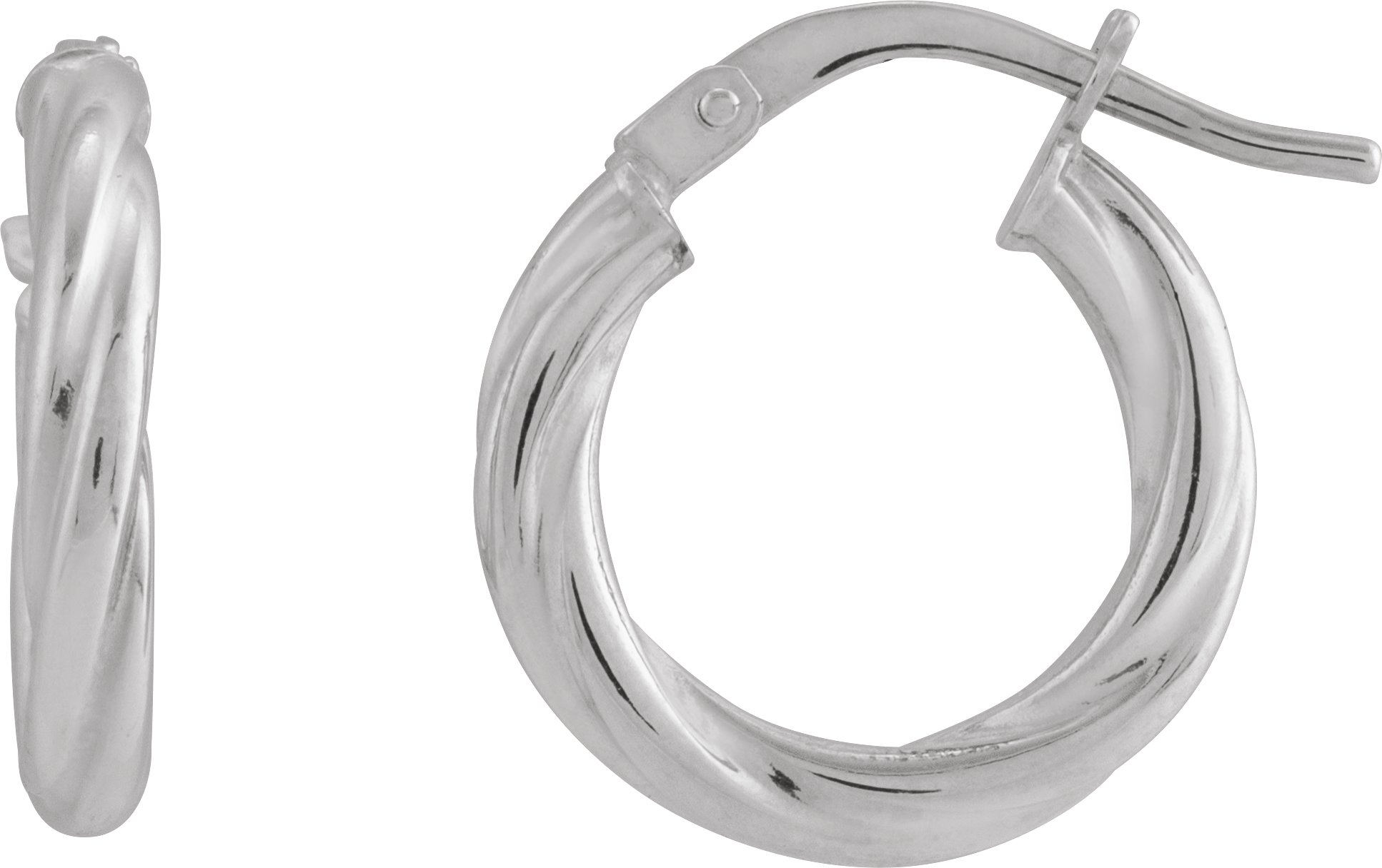 14K White Twisted Tube 15 mm Hoop Earrings