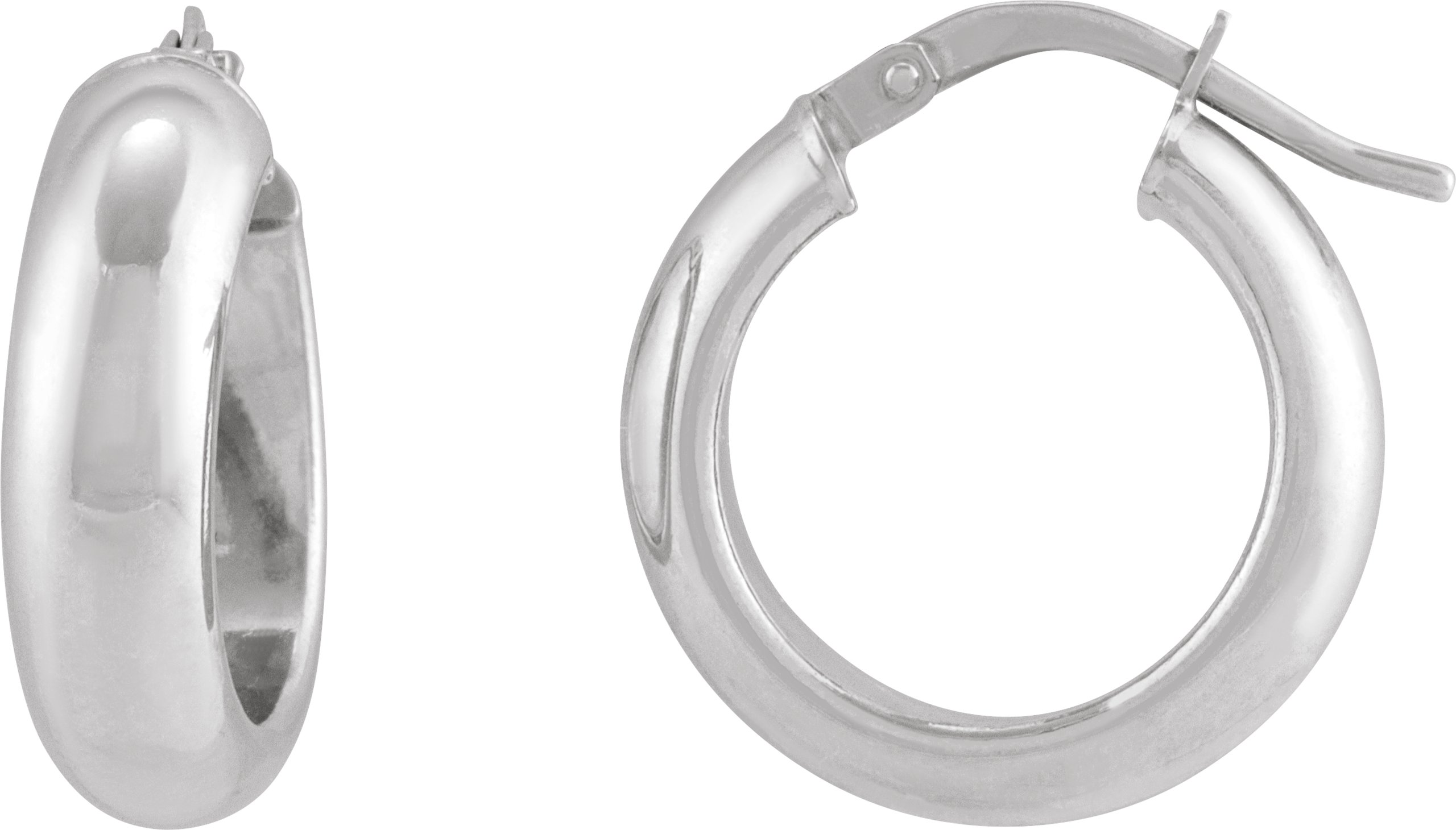 14K White Half-Round Tube 17 mm Hoop Earrings