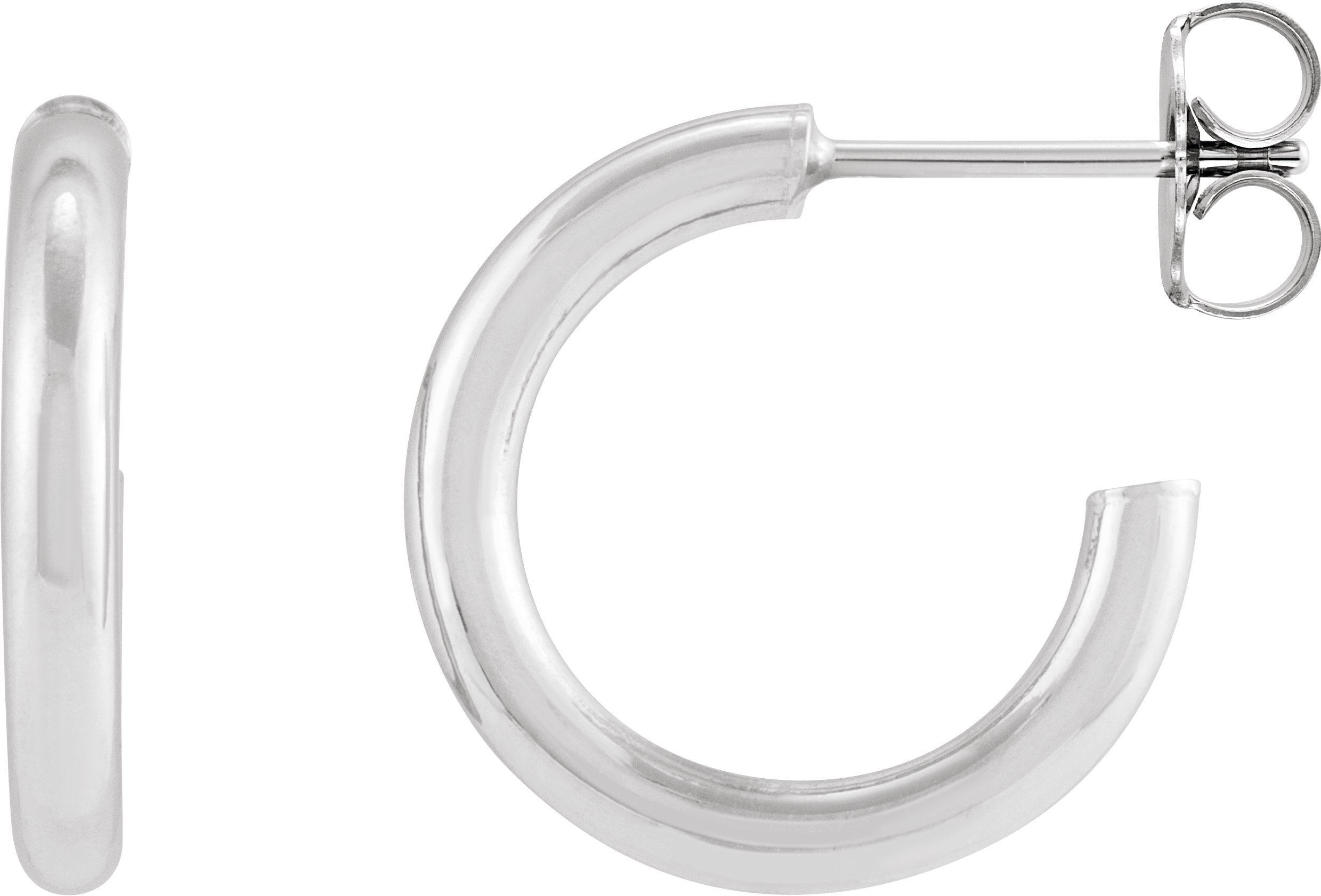 14K White Tube 13 mm Hoop Earrings