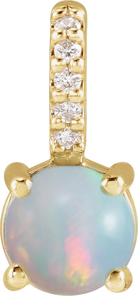 14K Yellow Natural White Opal & .02 CTW Natural Diamond Pendant