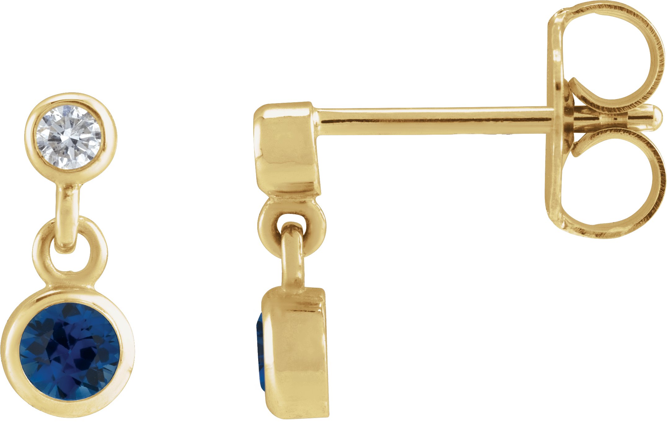 14K Yellow Natural Blue Sapphire & .05 CTW Natural Diamond Two-Stone Earrings