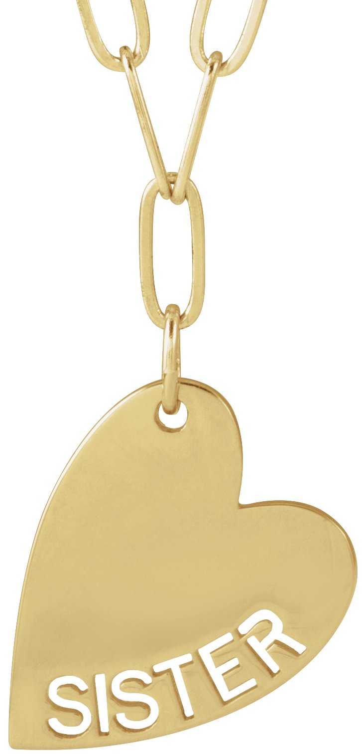 14K Yellow Sister Heart 18" Necklace