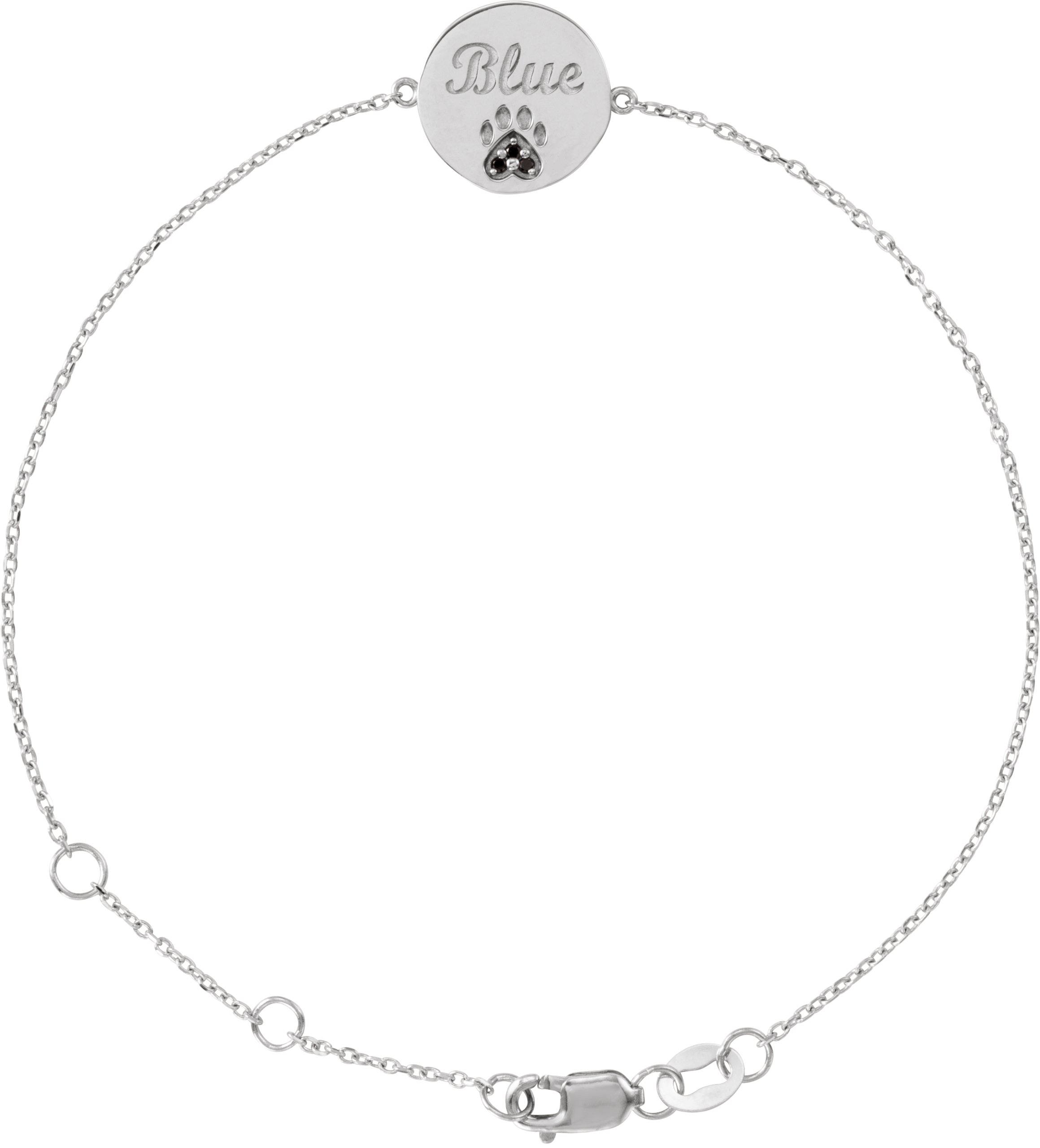 Natural White Sapphire Engravable Paw Print 6 1/2-7 1/2" Bracelet view 3