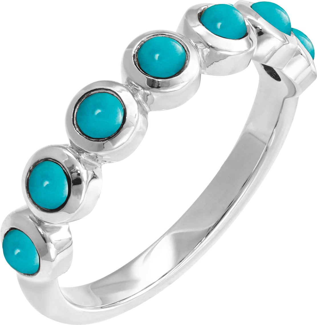 14K White Cabochon Natural Turquoise Stackable Ring