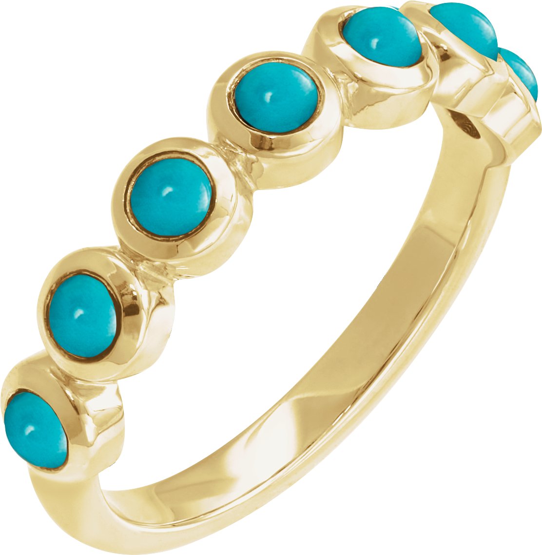 14K Yellow Cabochon Natural Turquoise Stackable Ring