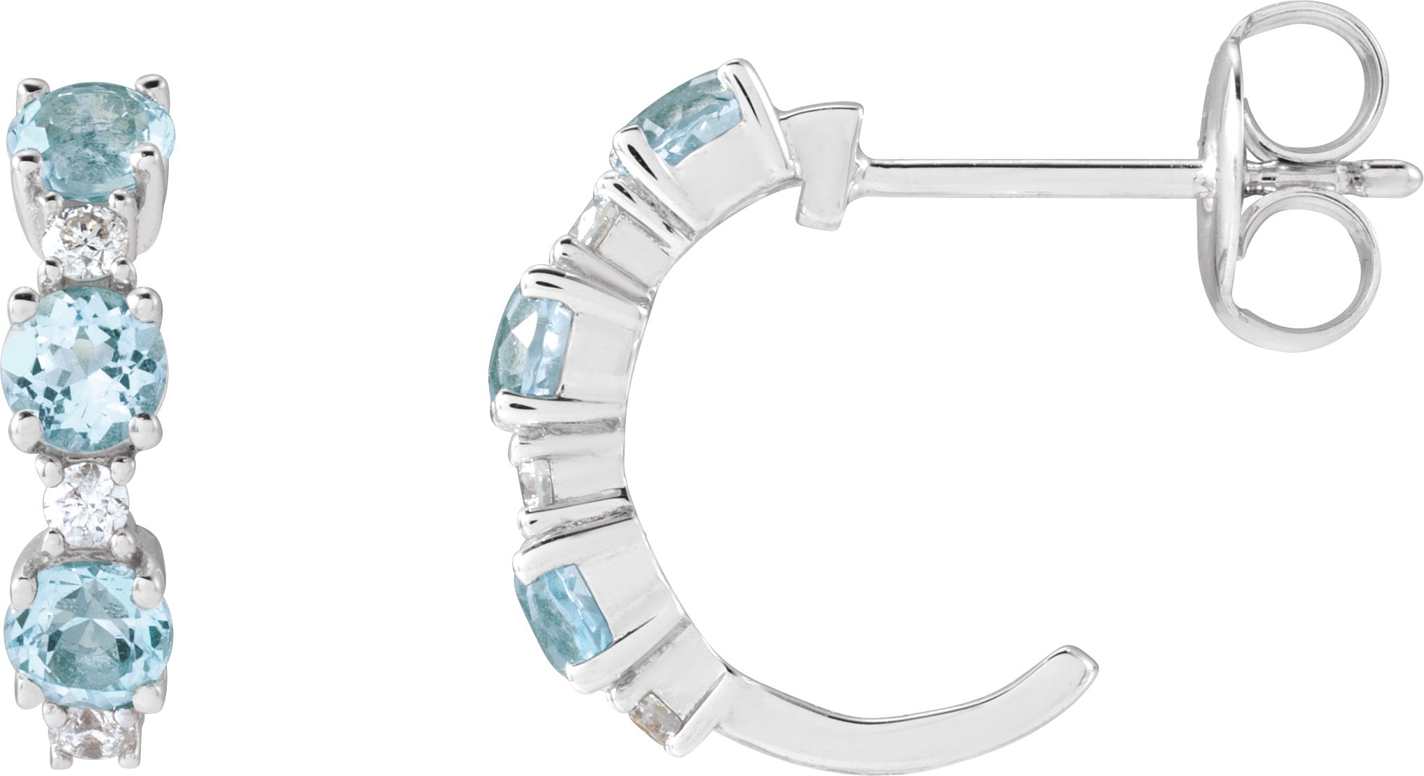 14K White Natural Sky Blue Topaz & 1/10 CTW Natural Diamond Hoop Earrings