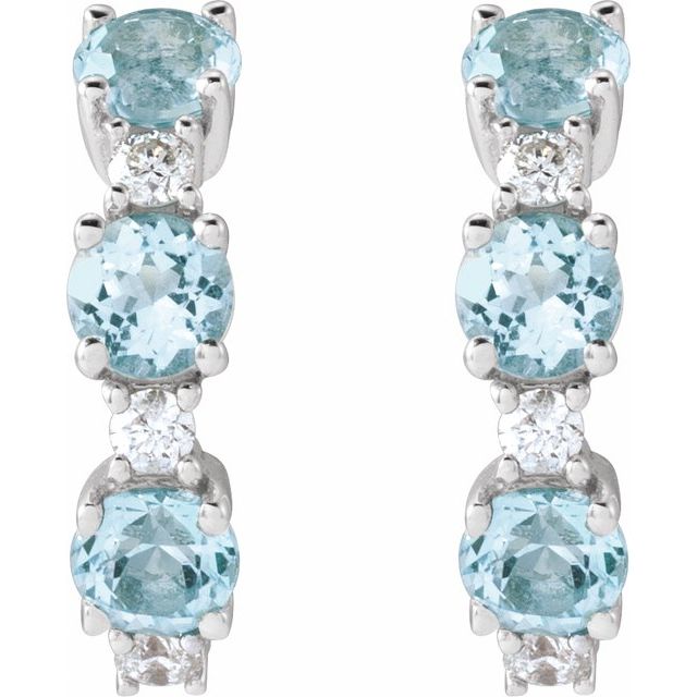14K White Natural Sky Blue Topaz & 1/10 CTW Natural Diamond Hoop Earrings
