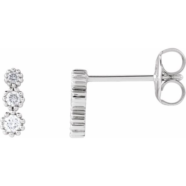 14K White 1/8 CTW Natural Diamond Three-Stone Earrings