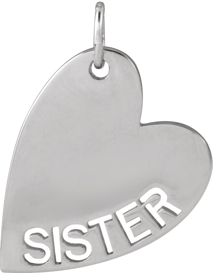 14K White Sister Heart Pendant