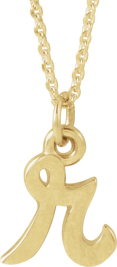 14K Yellow Petite Initial R 16" Necklace